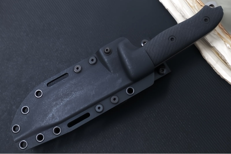Reiff Knives Vicon Fixed Blade - Black Canvas Micarta Handle / CPM-Magnacut Steel / Two-Toned Clip Point Blade / Black Kydex Sheath