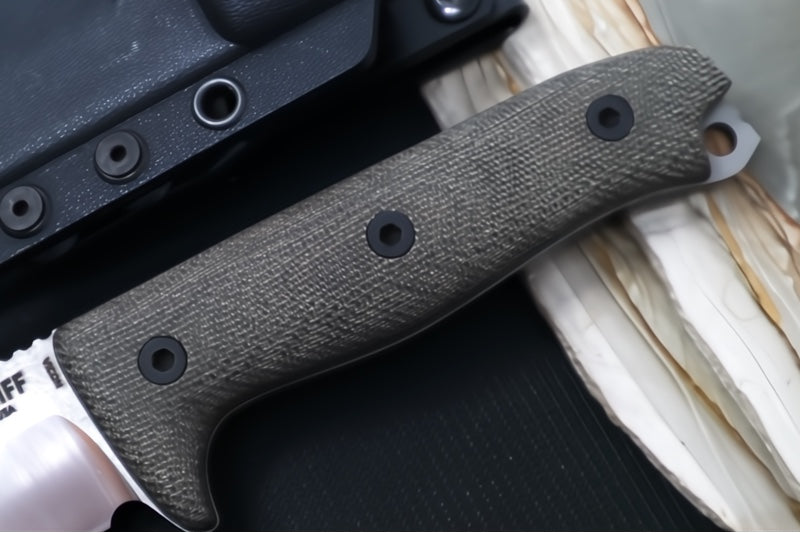 Reiff Knives Vicon Fixed Blade - Green Canvas Micarta Handle / CPM-Magnacut Steel / Two-Toned Clip Point Blade / Black Kydex Sheath