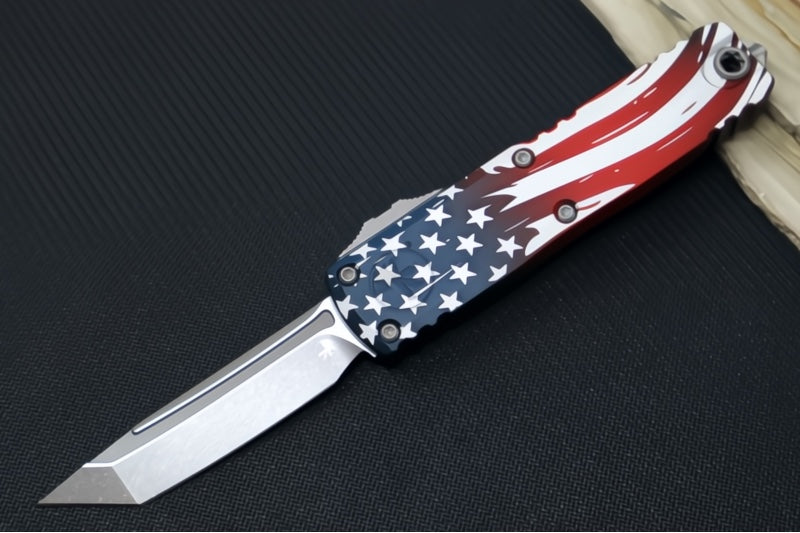 Microtech UTX-85 OTF Gen IV 250th Anniversary 4th of July Edition - Tanto Blade / Apocolyptic Finish / "250th Anniversary 4th of July" Aluminum Handle 12334-10APS-4J250