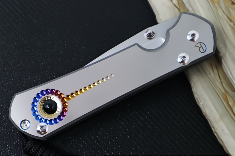 Chris Reeve Knives Large Sebenza 31 Unique Graphics #2839- Drop Point Blade / Magnacut Steel / Titanium Handle / Onyx Cabochon L31-1408-0796