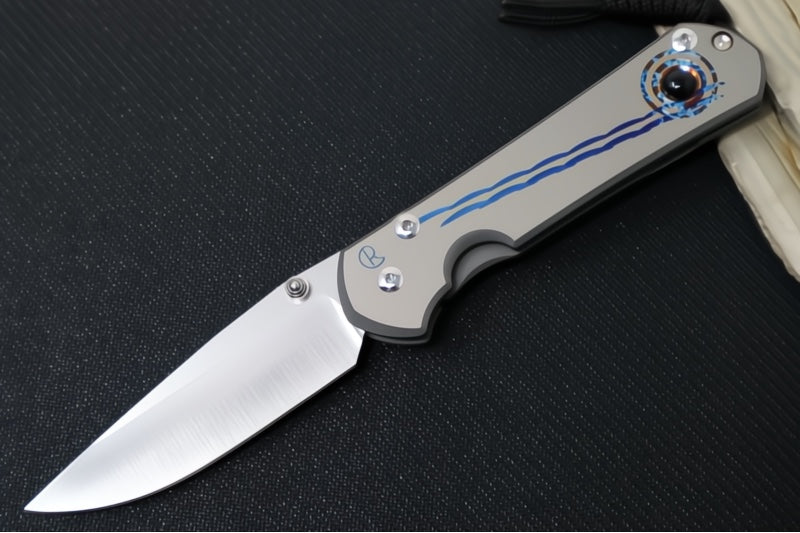 Chris Reeve Knives Large Sebenza 31 Unique Graphics #2840 - Drop Point Blade / Magnacut Steel / Titanium Handle / Onyx Cabochon L31-1408-0796
