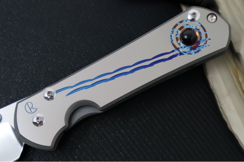 Chris Reeve Knives Large Sebenza 31 Unique Graphics #2840 - Drop Point Blade / Magnacut Steel / Titanium Handle / Onyx Cabochon L31-1408-0796