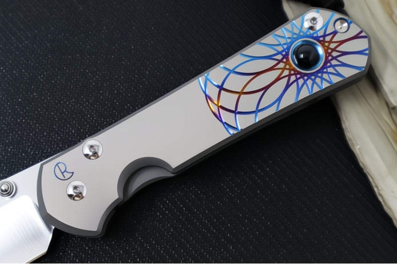 Chris Reeve Knives Large Sebenza 31 Unique Graphics #2841 - Drop Point Blade / Magnacut Steel / Titanium Handle / Onyx Cabochon L31-1408-0796