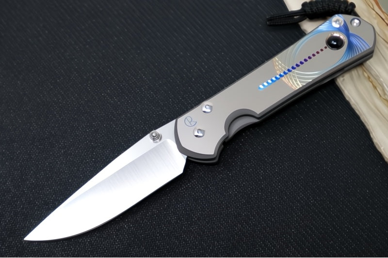 Chris Reeve Knives Large Sebenza 31 Unique Graphics #2842 - Drop Point Blade / Magnacut Steel / Titanium Handle / Onyx Cabochon L31-1408-0796