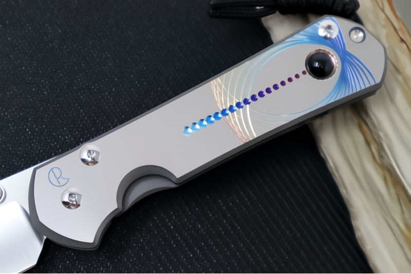 Chris Reeve Knives Large Sebenza 31 Unique Graphics #2842 - Drop Point Blade / Magnacut Steel / Titanium Handle / Onyx Cabochon L31-1408-0796