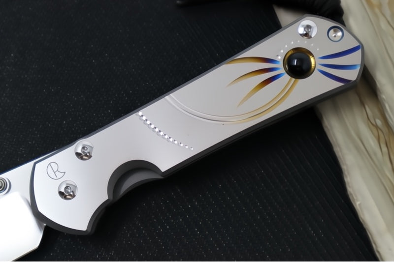 Chris Reeve Knives Large Sebenza 31 Unique Graphics #2843 - Drop Point Blade / Magnacut Steel / Titanium Handle / Onyx Cabochon L31-1408-0796