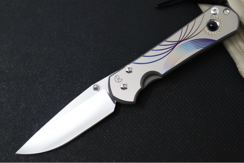Chris Reeve Knives Large Sebenza 31 Unique Graphics #2844 - Drop Point Blade / Magnacut Steel / Titanium Handle / Onyx Cabochon L31-1408-0796