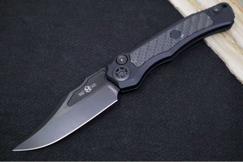 Heretic Knives Wraith Auto - Black DLC Bowie Blade / Glow in the Dark Carbon Fiber Handle / Tritium Button Inlay H002-6A-GLO/CF