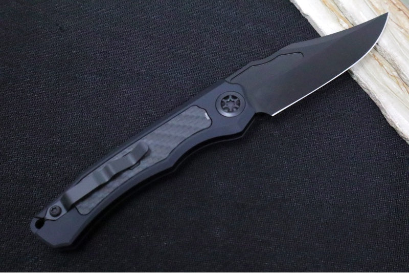 Heretic Knives Wraith Auto - Black DLC Bowie Blade / Glow in the Dark Carbon Fiber Handle / Tritium Button Inlay H002-6A-GLO/CF