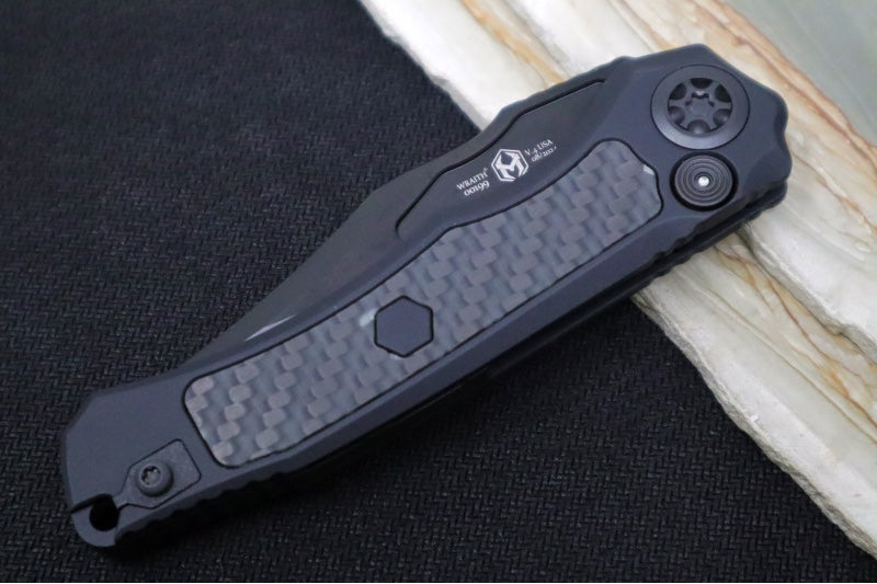 Heretic Knives Wraith Auto - Black DLC Bowie Blade / Glow in the Dark Carbon Fiber Handle / Tritium Button Inlay H002-6A-GLO/CF