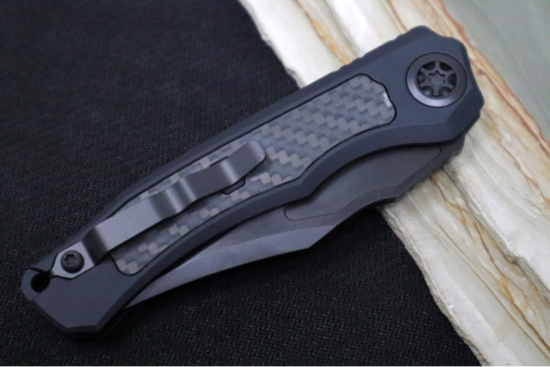 Heretic Knives Wraith Auto - Black DLC Bowie Blade / Glow in the Dark Carbon Fiber Handle / Tritium Button Inlay H002-6A-GLO/CF