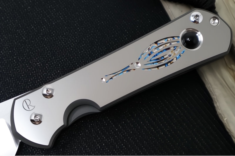 Chris Reeve Knives Large Sebenza 31 Unique Graphics #2846 - Drop Point Blade / Magnacut Steel / Titanium Handle / Onyx Cabochon L31-1408-0796