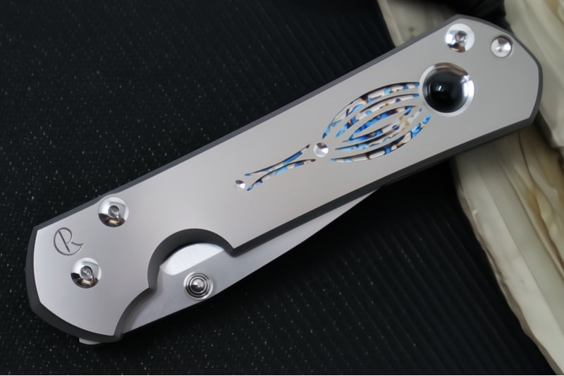 Chris Reeve Knives Large Sebenza 31 Unique Graphics #2846 - Drop Point Blade / Magnacut Steel / Titanium Handle / Onyx Cabochon L31-1408-0796