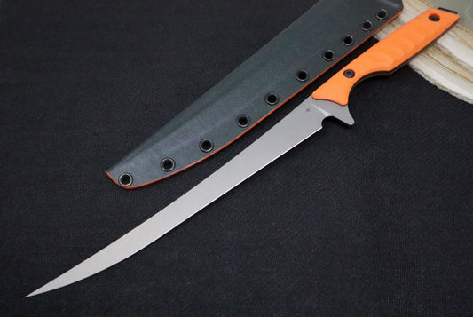 Toor Knives Avalon -Stonewashed Finished Blade / CPM-154 Steel / Blaze Orange G10 Handle / Black Kydex Sheath