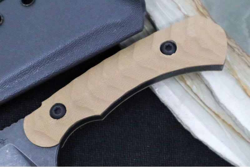 Toor Knives Brauler Omaha Tan - Blackwashed Finished Blade / CPM-Cruwear Steel / Omaha Tan G10 Handle / Kydex Sheath