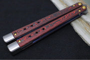Benchmade Necron 99-241 Gold Class Balisong Butterfly Knife - Weehawk Damasteel / Scimitar-Clip Point Blade / Lava Flow Fatcarbon Carbon Fiber Handle / Removable Tungsten Weights / Black Alligator Leather Sheath - Northwest Knives