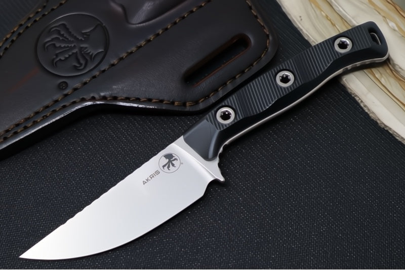 Microtech Akris Fixed Blade - Stonewashed Finish / Straight Back Blade / Bohler M390MK Steel / Black G-10 Handle 95-10BK-1