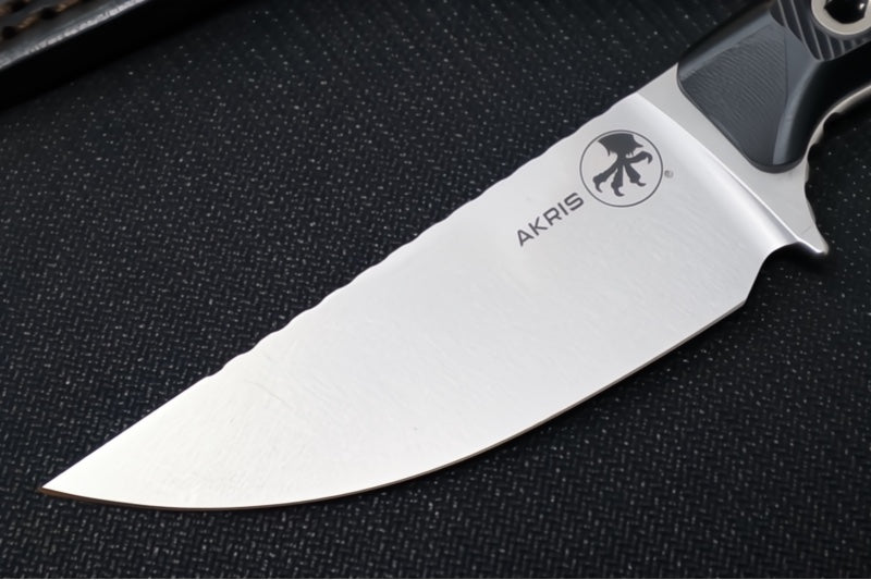 Microtech Akris Fixed Blade - Stonewashed Finish / Straight Back Blade / Bohler M390MK Steel / Black G-10 Handle 95-10BK-1