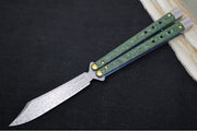Benchmade Necron 99-242 Gold Class Balisong Butterfly Knife - Weehawk Damasteel / Scimitar-Clip Point Blade / Jungle Wear Fatcarbon Carbon Fiber Handle / Removable Tungsten Weights / Black Alligator Leather Sheath - Northwest Knives