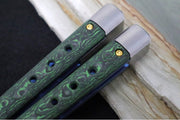 Benchmade Necron 99-242 Gold Class Balisong Butterfly Knife - Weehawk Damasteel / Scimitar-Clip Point Blade / Jungle Wear Fatcarbon Carbon Fiber Handle / Removable Tungsten Weights / Black Alligator Leather Sheath - Northwest Knives
