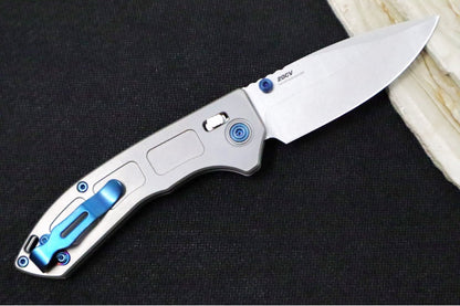 Benchmade 743 Mini Narrows Folder - Grey Titanium Handle / CPM-20CV Steel / Drop Point Blade / Sapphire Blue PVD Coated Hardware