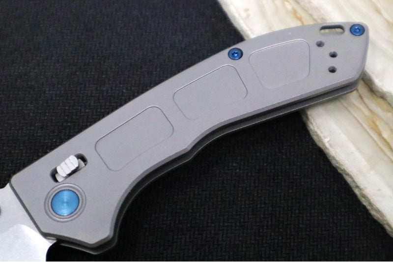 Benchmade 743 Mini Narrows Folder - Grey Titanium Handle / CPM-20CV Steel / Drop Point Blade / Sapphire Blue PVD Coated Hardware