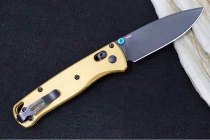 Benchmade 535BK-07 Bugout - M390 Steel / Drop Point Blade / Black DLC Battlewashed Finish / Burnt Brass Aluminum Handle