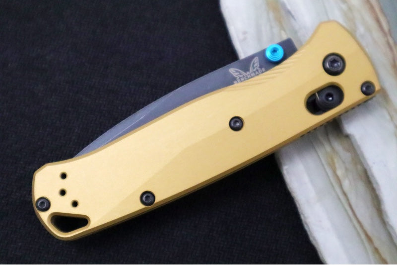 Benchmade 535BK-07 Bugout - M390 Steel / Drop Point Blade / Black DLC Battlewashed Finish / Burnt Brass Aluminum Handle