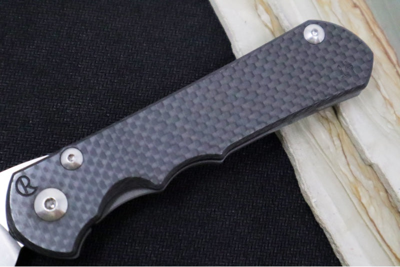 Preowned Chris Reeve Knives Large Sebenza 25 # 14 - Drop Point Blade / Black Carbon Fiber Front Handle Scale / CPM-S35VN