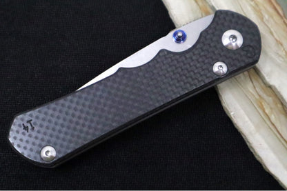 Preowned Chris Reeve Knives Large Sebenza 25 # 14 - Drop Point Blade / Black Carbon Fiber Front Handle Scale / CPM-S35VN