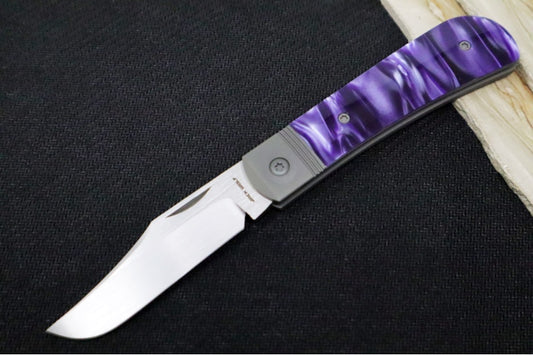 Jack Wolf Knives Benny's Clip Slip Joint - Purple Kirinite Inlay / Bead Blasted Titanium Bolsters / CPM-S90V Steel