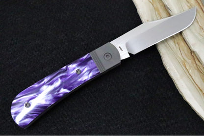 Jack Wolf Knives Benny's Clip Slip Joint - Purple Kirinite Inlay / Bead Blasted Titanium Bolsters / CPM-S90V Steel