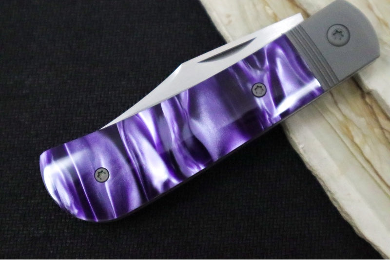 Jack Wolf Knives Benny's Clip Slip Joint - Purple Kirinite Inlay / Bead Blasted Titanium Bolsters / CPM-S90V Steel