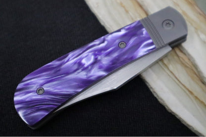 Jack Wolf Knives Benny's Clip Slip Joint - Purple Kirinite Inlay / Bead Blasted Titanium Bolsters / CPM-S90V Steel