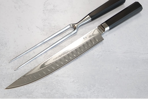 Cangshan Cutlery MAYA Series 2pc Carving Set - Forged X-7 Damascus - Octagon African Blackwood Handle - Dark Walnut Magnetic Sheath 503763 - Northwest Knives