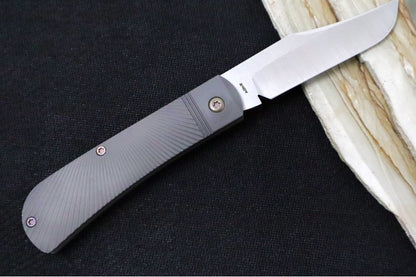 Jack Wolf Knives Benny's Clip Slip Joint - Starburst Titanium Inlay / Bead Blasted Titanium Bolsters / CPM-S90V Steel