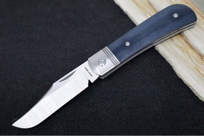 Jack Wolf Knives Benny's Clip Slip Joint - Blue Linen Micarta Inlay / Polished Stainless Steel Bolsters / Sandvik Steel