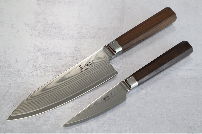 Cangshan Cutlery MAYA Series 2pc Starter Set - Forged X-7 Damascus - Octagon African Blackwood Handle - Dark Walnut Magnetic Sheath 503770