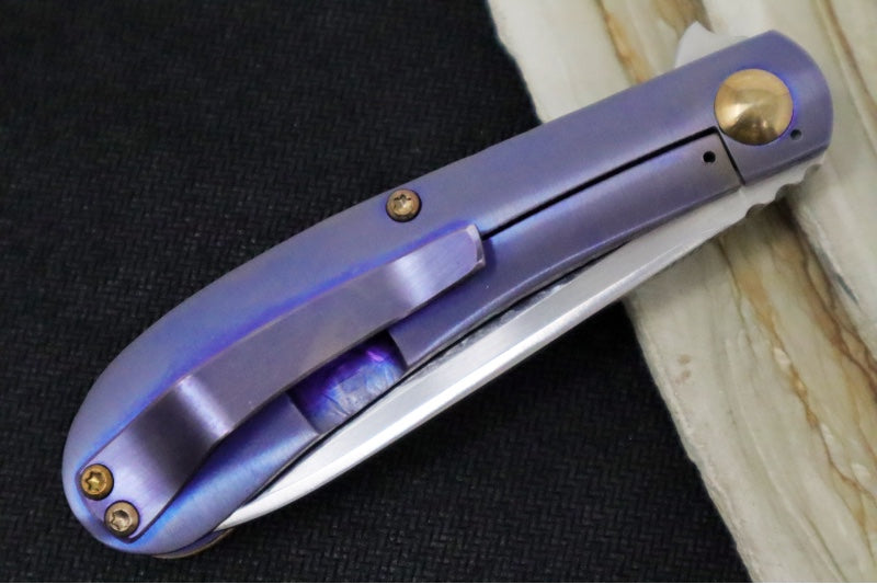 Preowned Doc Shiffer Backpocket Flipper Custom - Drop Point Blade / Nitro-V Steel / Brown Micarta & Anodized Titanium Handle / Gold Accents