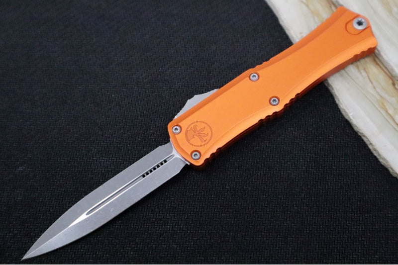 Microtech Mini Hera II OTF 30th Anniversary Edition - Dagger Blade / Apocalyptic Finish / Orange Anodized Aluminum Handle 1702M-10APOR30