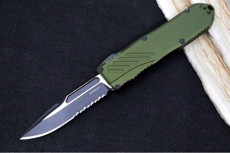 Guardian Tactical Recon 035 G2 - CPM-Magnacut Steel / Two-Toned Finish / Spear Point Blade with Serrates / OD Green Anodized Aluminum Handle 98212G2