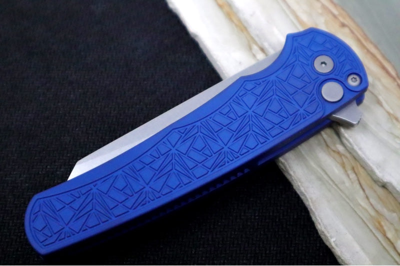 Pro Tech Malibu Nexus - Reverse Tanto / Stonewash Finish / CPM-Magnacut Steel / Blue Anodized Aluminum Handle 5405-BLUE-NEXUS