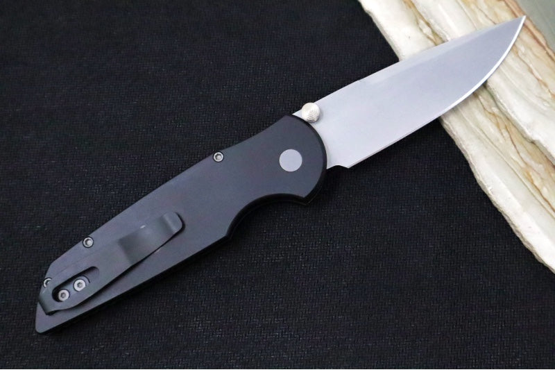 Pro Tech TR-3 Integrity - Drop Point / Stonewash Finish / CPM-S35VN Steel / Black Anodized Titanium Handle INT101