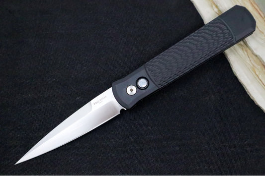 Pro Tech Godfather LTD Auto - Jigged Black Anodized Aluminum Handle / Satin Blade / Pearl Push Button / Deep Carry Clip 925-Ltd