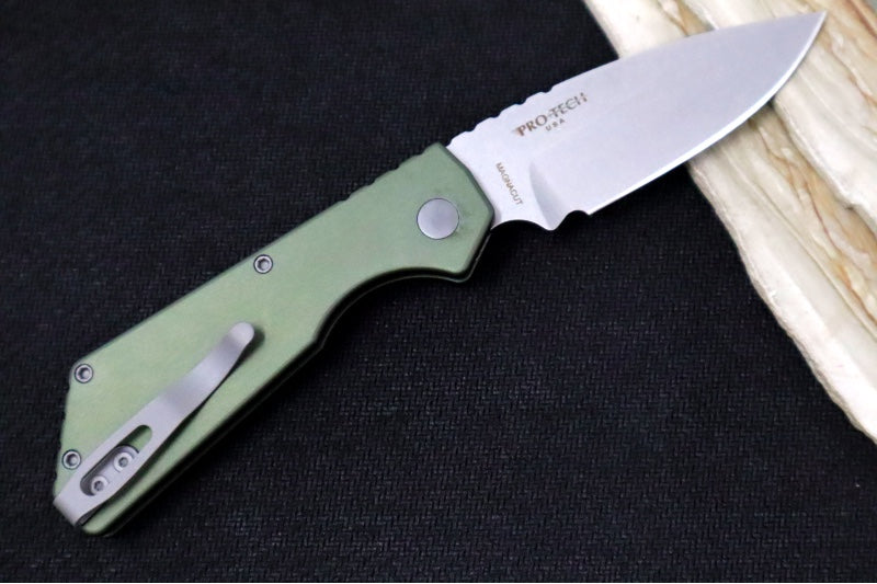 Pro Tech Strider PT+ Auto - OD Green Anodized Aluminum Handle / Stonewash Finish / CPM-Magnacut Steel PT201-GREEN