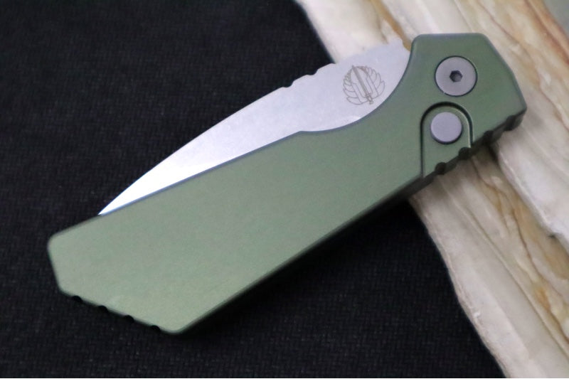 Pro Tech Strider PT+ Auto - OD Green Anodized Aluminum Handle / Stonewash Finish / CPM-Magnacut Steel PT201-GREEN
