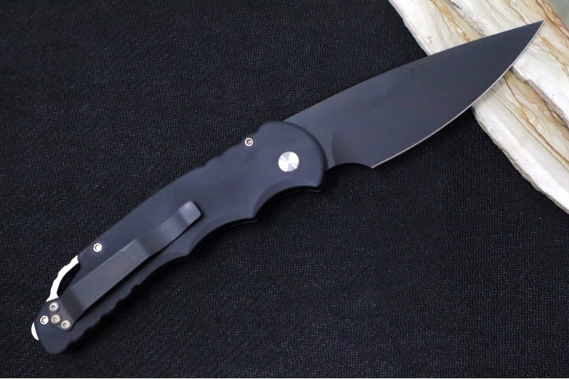 Pro Tech Tactical Response 4 Auto Skull Ltd Edition - Black Aluminum Handle & Sterling Silver Skull / Black DLC Finish / Abalone Push Button / 154CM Blade TR-4.70