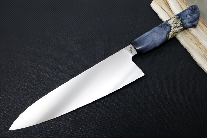 Corey Dunlap Custom Knives - 8.5" Chef's Knife - Western Chef Styled Burlwood Handle ZC00062917