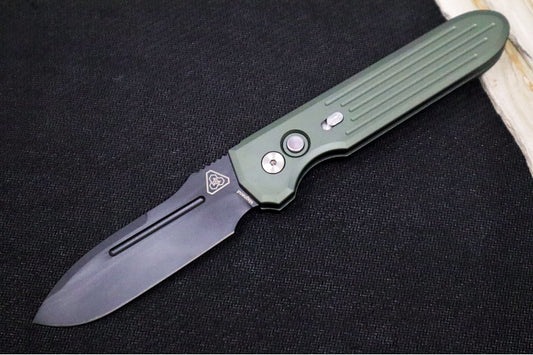 Pro Tech PDW Invictus Auto - OD Green Anodized Aluminum Handle / Black DLC Finish / CPM-Magnacut Steel / Black Lip Pearl Push Button 1805-GREEN