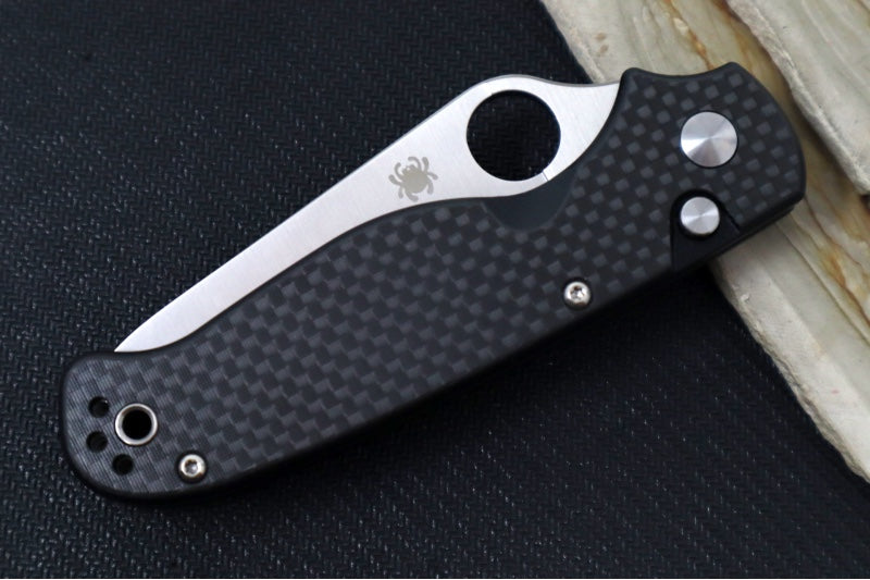 Spyderco ButtonUp Folder - Black Carbon Fiber Handle / 8Cr13MoV Stainless Steel / Serrated Satin Modified Clip Point C275CFPS